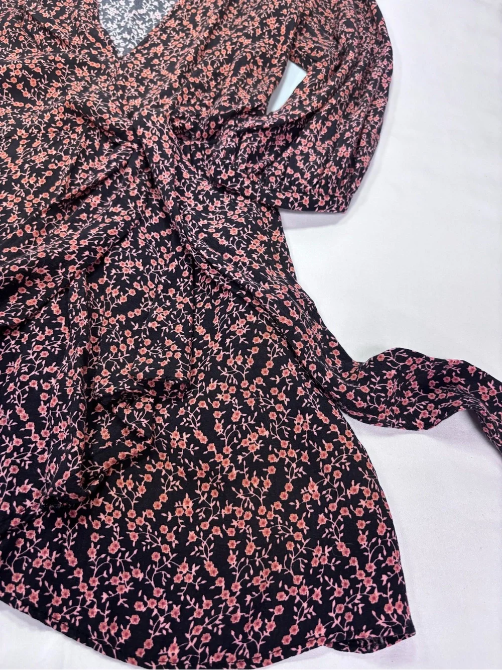 Free People Floral Wrap Blouse in Brown and Black